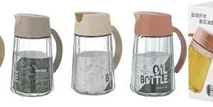 Glass Oil Dispenser Bottle with Auto Open-Close Lid and Hnadle