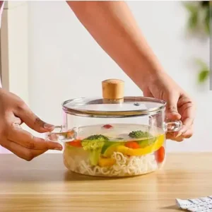 Clear Glass Cooking Pot with Lid and Handles